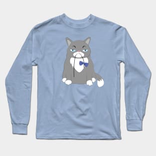 Melancholic Feline: Sad Cat Design Long Sleeve T-Shirt